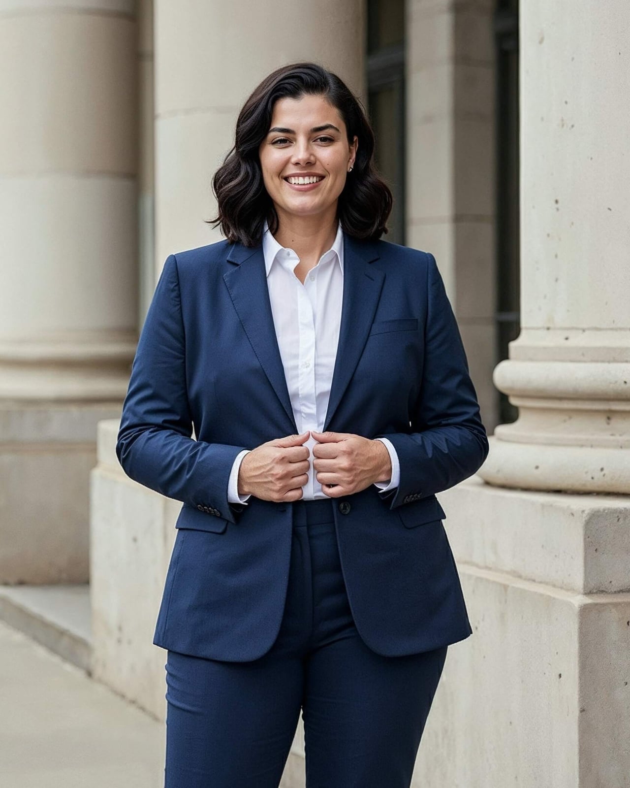 Navy Blue Tailored Suit with White Button-Up Shirt — Simple Job Interview Outfits