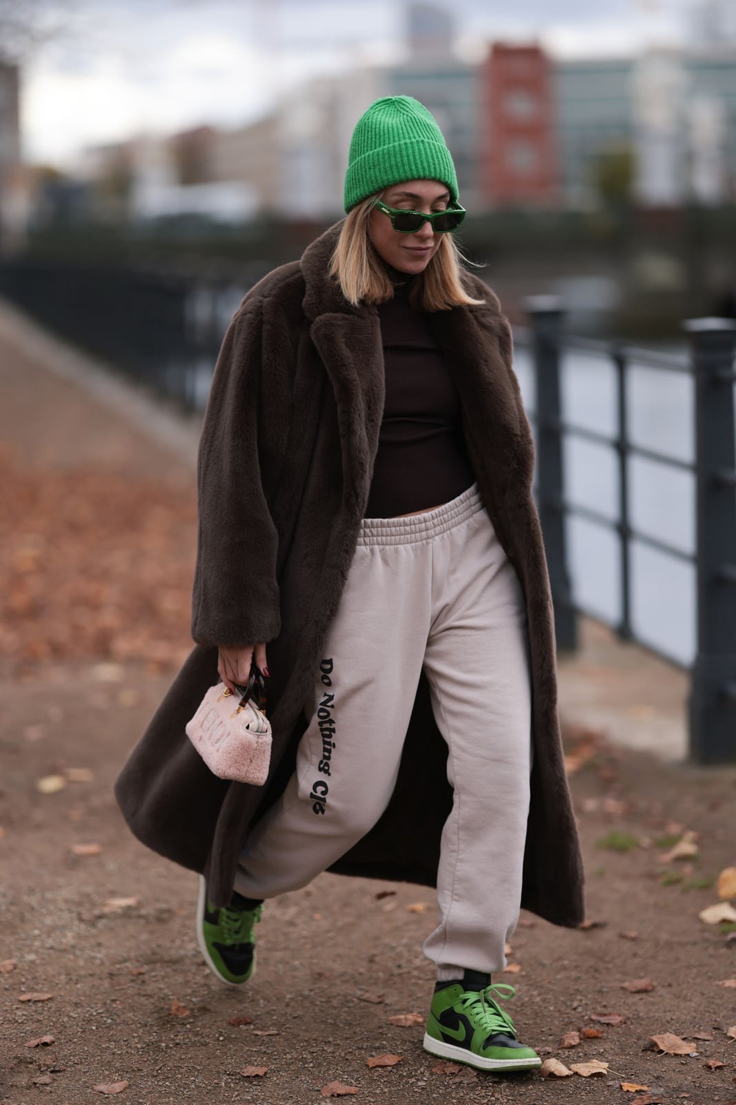 Faux Fur Coat With Sweatpants — Simple Jordans Outfits