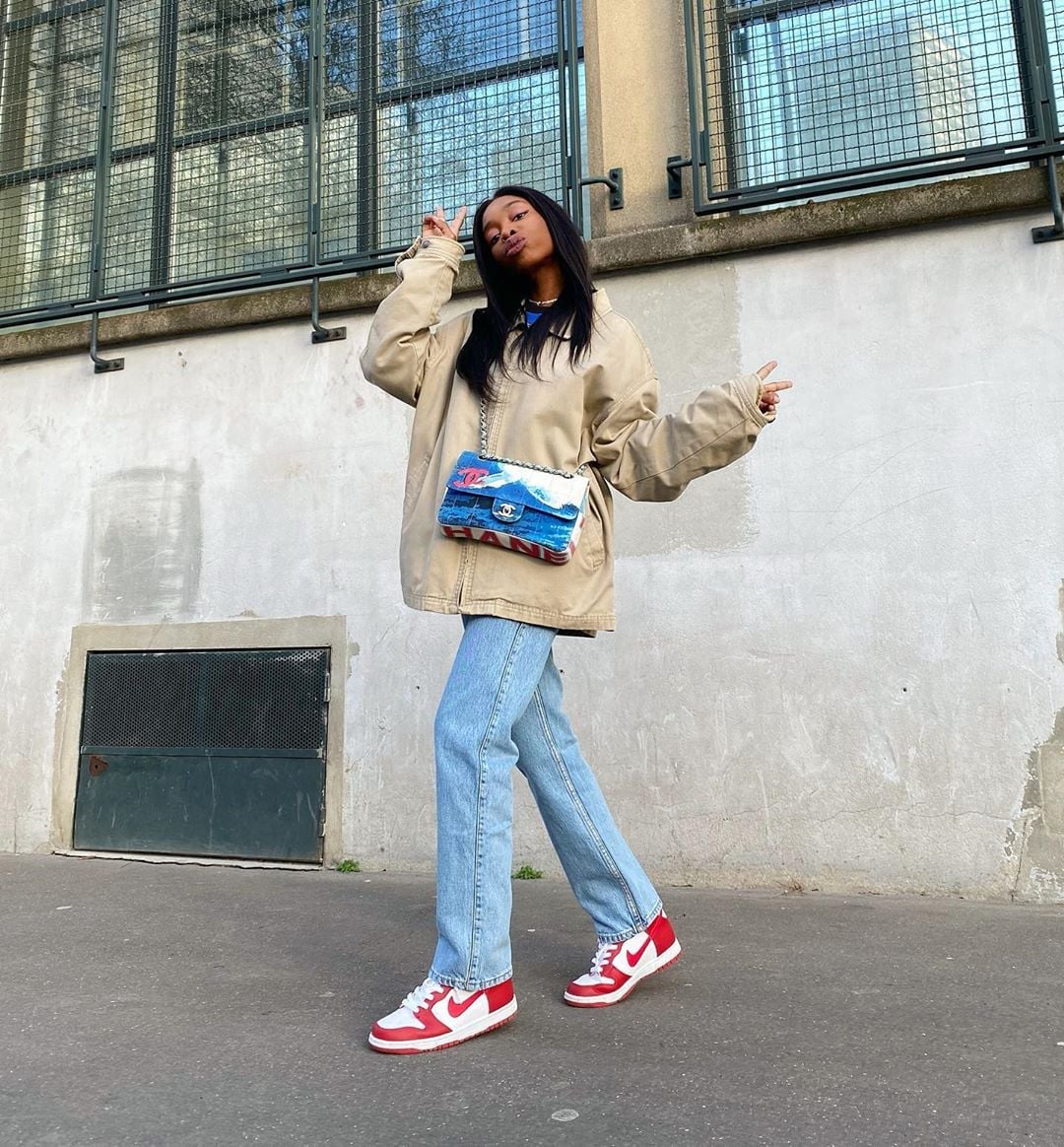 Oversized Jacket With Red Sneakers — Simple Jordans Outfits