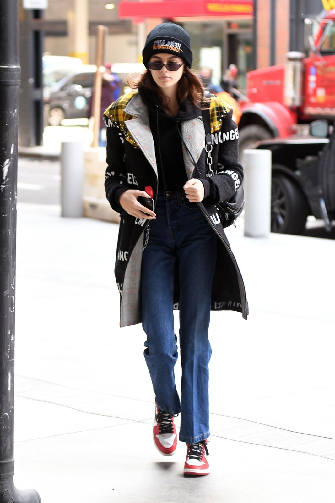 Patterned Coat With Straight Leg Jeans — Simple Jordans Outfits