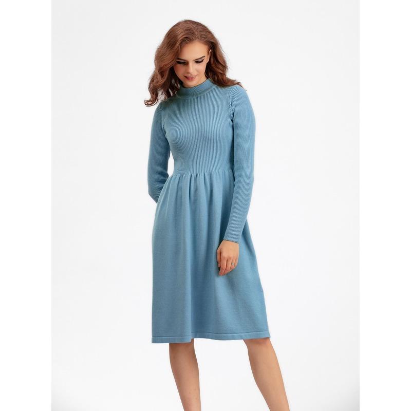 High Neck Fit-and-Flare Knit Midi Dress — Simple Knitted Dresses