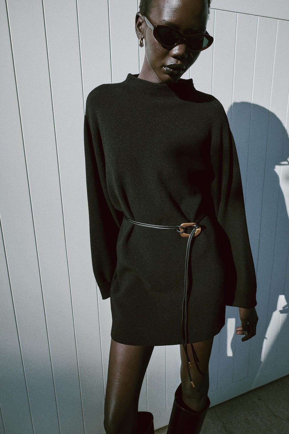Belted Long Sleeve Knit Mini Dress — Simple Knitted Dresses