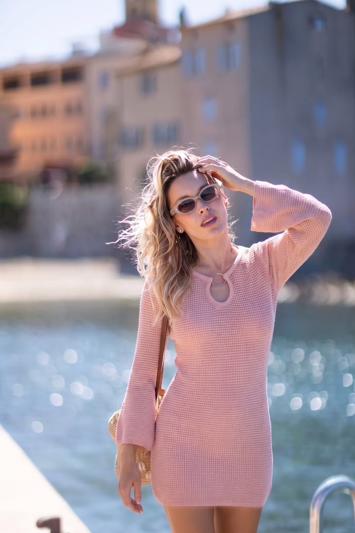 Keyhole Neck Long Sleeve Knit Dress — Simple Knitted Dresses