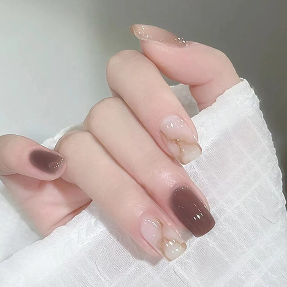 Medium Square Marble And Solid Colors Medium Square Marble And Solid Colors — Simple Korean Nails