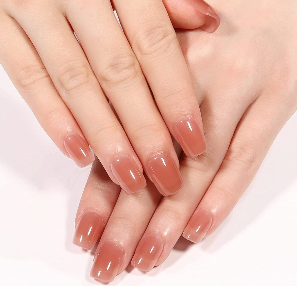 Short Square Jelly Rose Brown Nails Short Square Jelly Rose Brown Nails — Simple Korean Nails