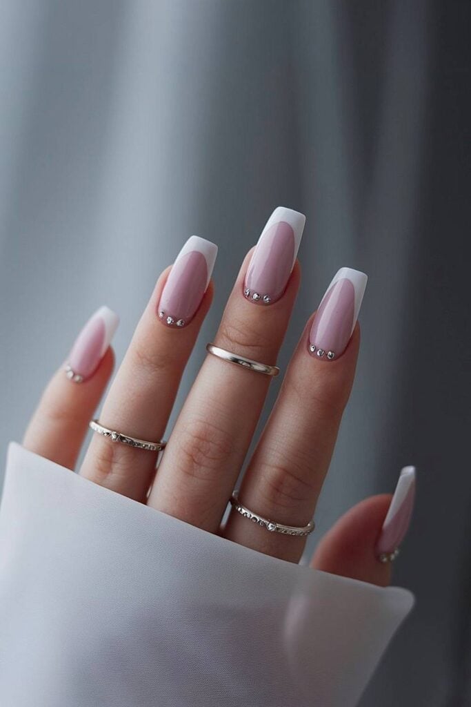 Rhinestone French Long Square Nails — Simple Luxury Nails