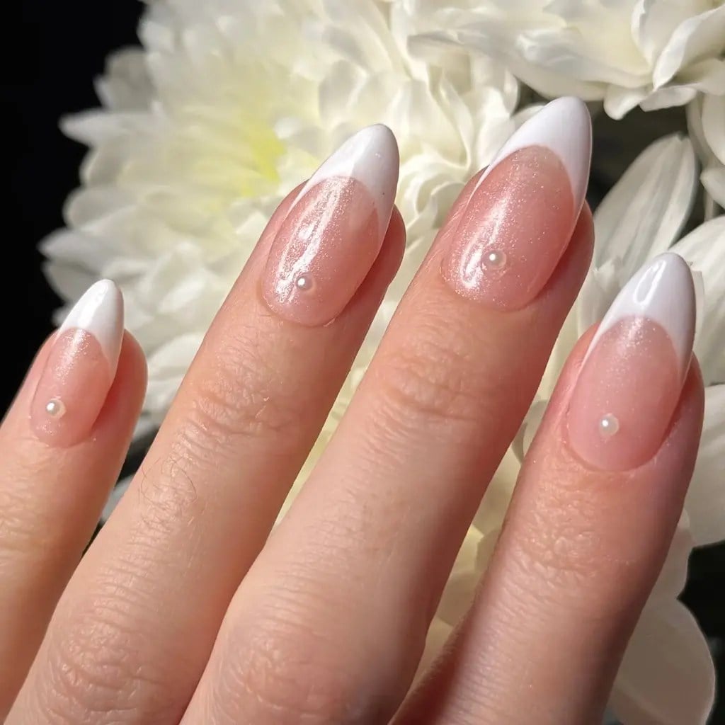 Pearl Accent Sheer Pink Oval Nails — Simple Luxury Nails