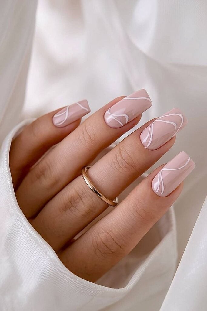 Gold Vine Art Sheer Pink Oval Nails — Simple Luxury Nails