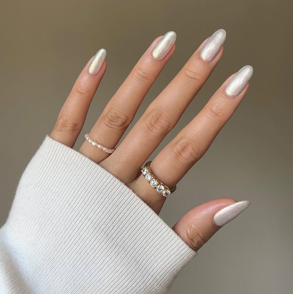 Pearlescent Chrome Medium Almond Nails — Simple Luxury Nails