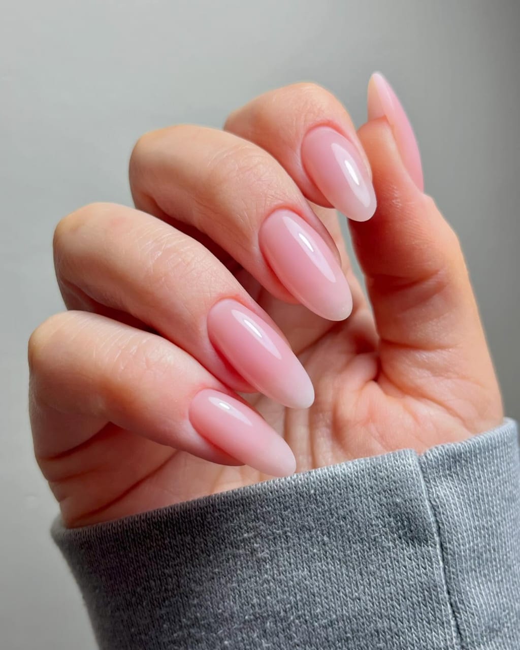 Glossy Sheer Pink Short Almond Nails — Simple Luxury Nails