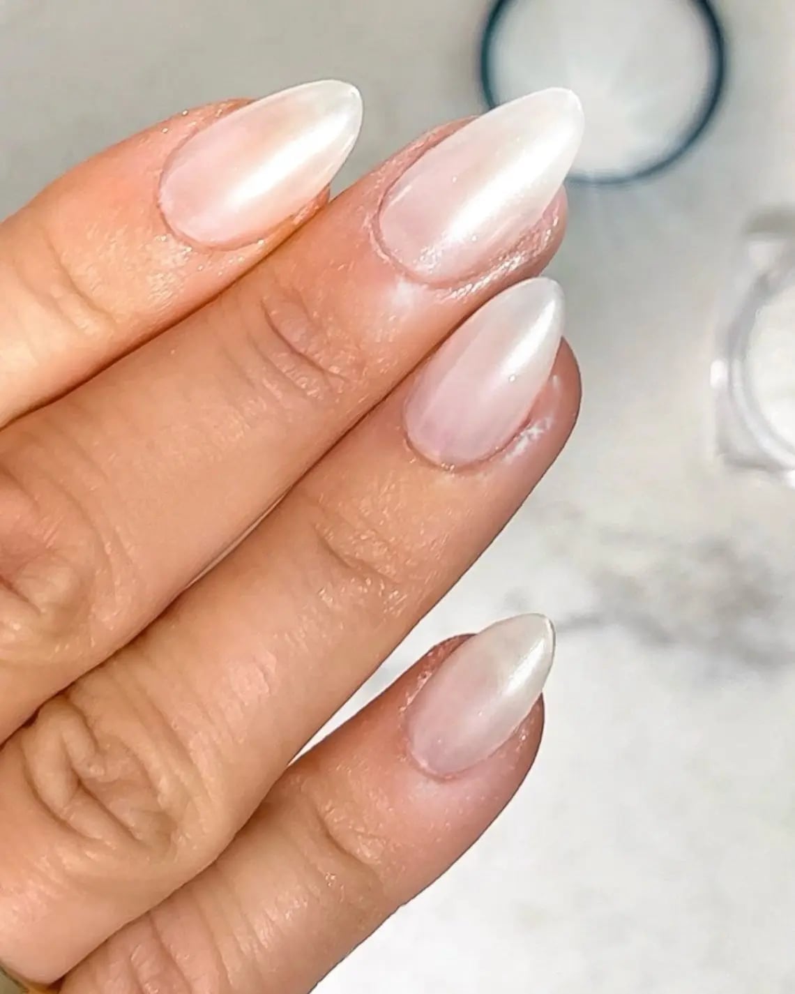 Sheer Nude Pink Medium Almond Nails — Simple Luxury Nails