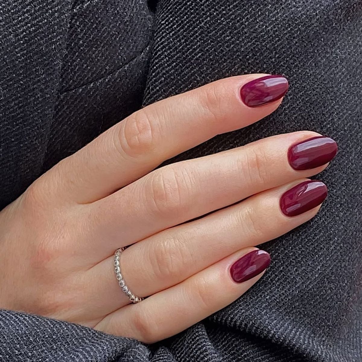 Deep Burgundy High Gloss Short Oval Nails — Simple Luxury Nails