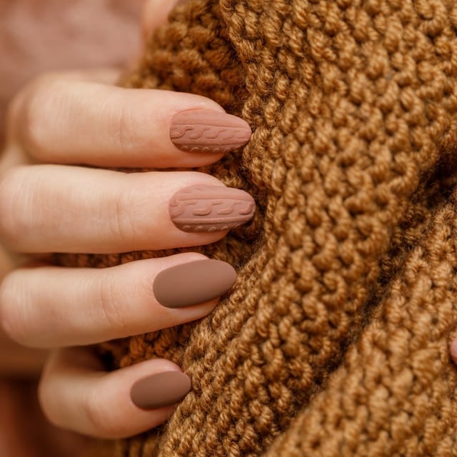 Matte Cable Knit Pattern Warm Brown Nails — Simple Luxury Nails