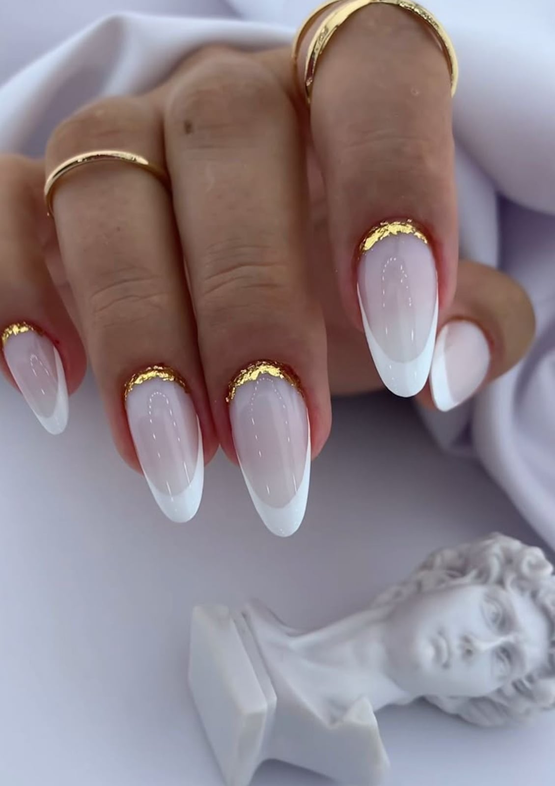 Gold Foil Accent Sheer White Almond Nails — Simple Luxury Nails