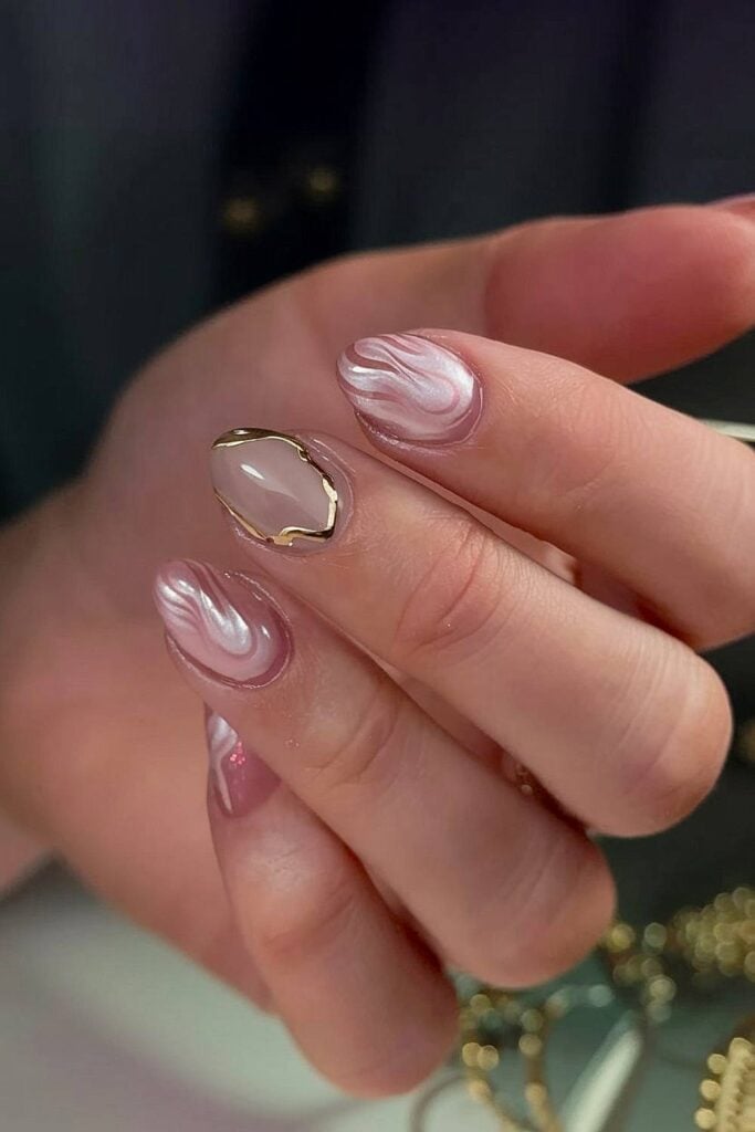 Dusty Rose With White Floral Art Almond Nails — Simple Luxury Nails