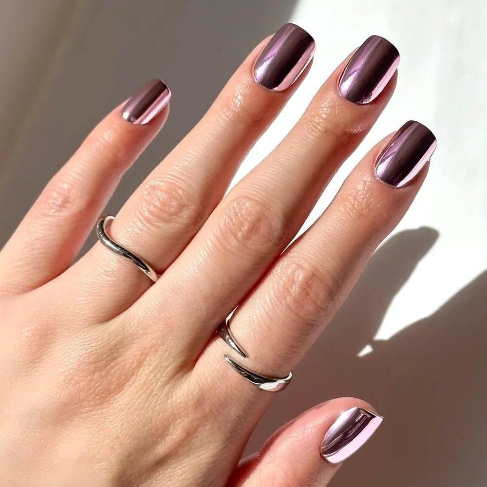 Rose Gold Chrome Medium Square Nails Rose Gold Chrome Medium Square Nails — Simple Metallic Nails