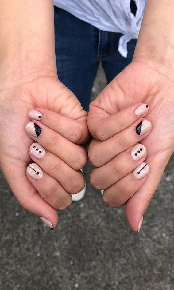 Short Square With Geometric Black Accents Short Square With Geometric Black Accents — Simple Minimalist Nails