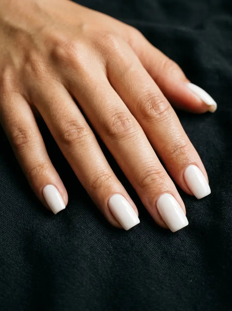 Uniform Milky White Short Square Nails Uniform Milky White Short Square Nails — Simple Minimalist Nails