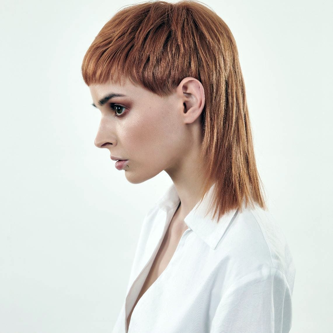 Copper Red Mullet With Micro Bangs Copper Red Mullet With Micro Bangs — Simple Mullet Hairstyles