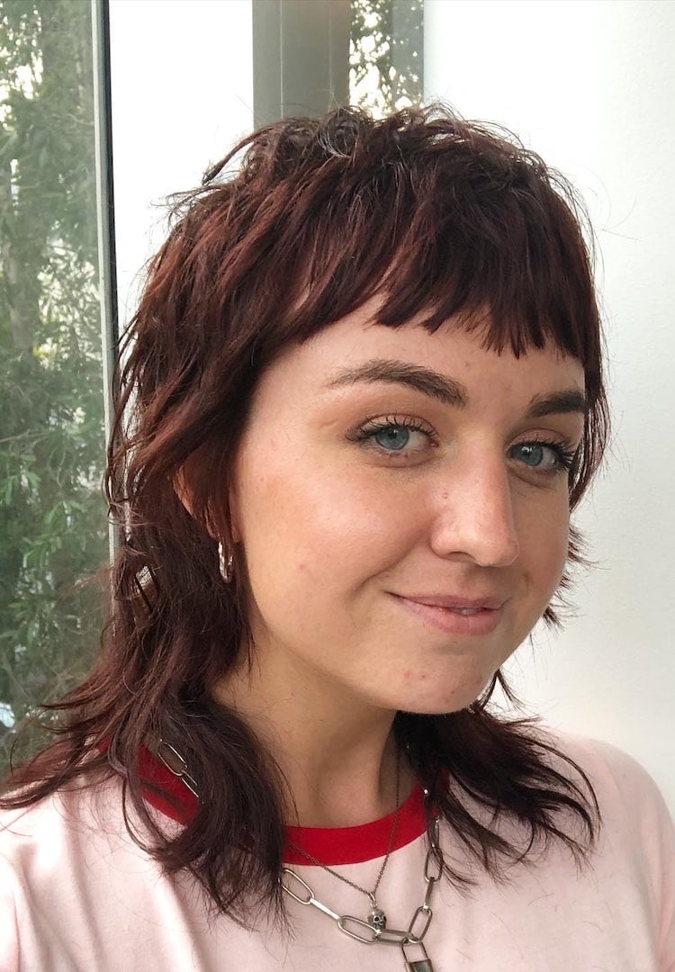 Dark Auburn Mullet With Wispy Bangs Dark Auburn Mullet With Wispy Bangs — Simple Mullet Hairstyles