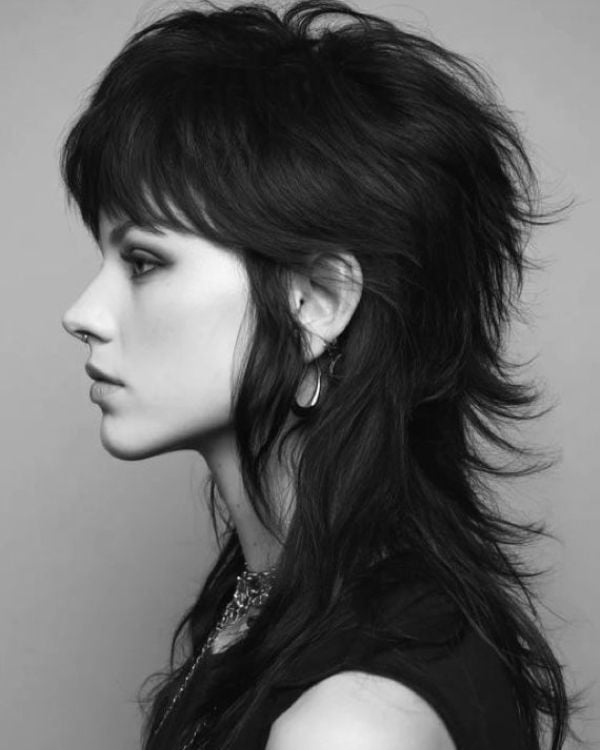 Dark Brown Wavy Mullet With Curtain Bangs Dark Brown Wavy Mullet With Curtain Bangs — Simple Mullet Hairstyles