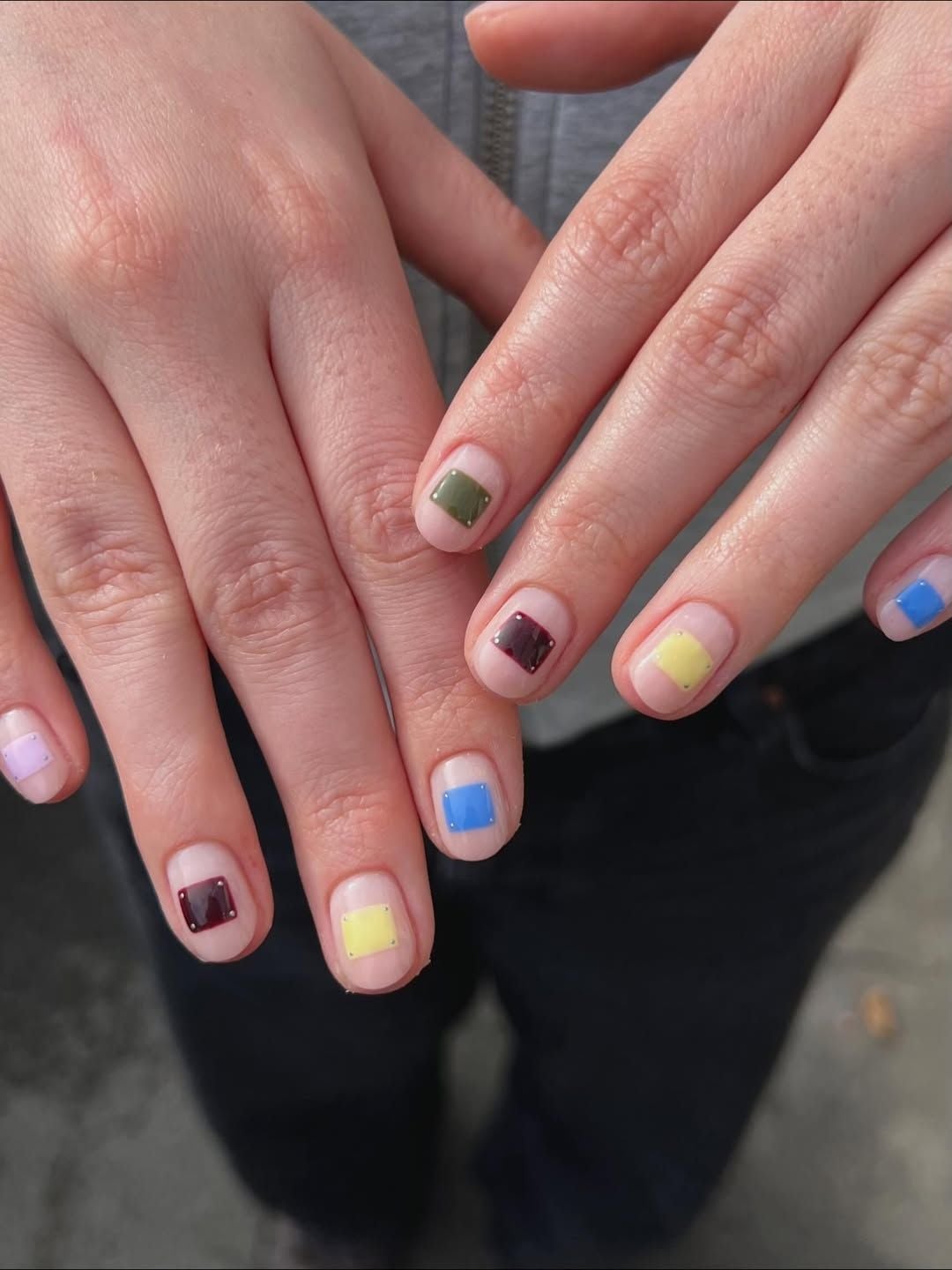 Medium Almond Nude Geometric Gold Brown French Medium Almond Nude Geometric Gold Brown French — Simple Nail Art Inspo