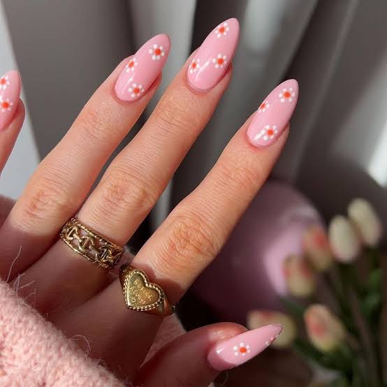 Long Almond Bright Pink White Orange Flowers Long Almond Bright Pink White Orange Flowers — Simple Nail Art Inspo