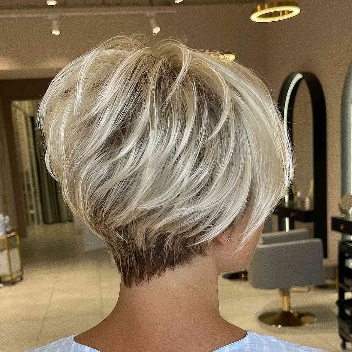 Layered Ash Blonde Bob Textured Blowout, Collarbone Layered Ash Blonde Bob Textured Blowout, Collarbone — Simple Pixie Bob