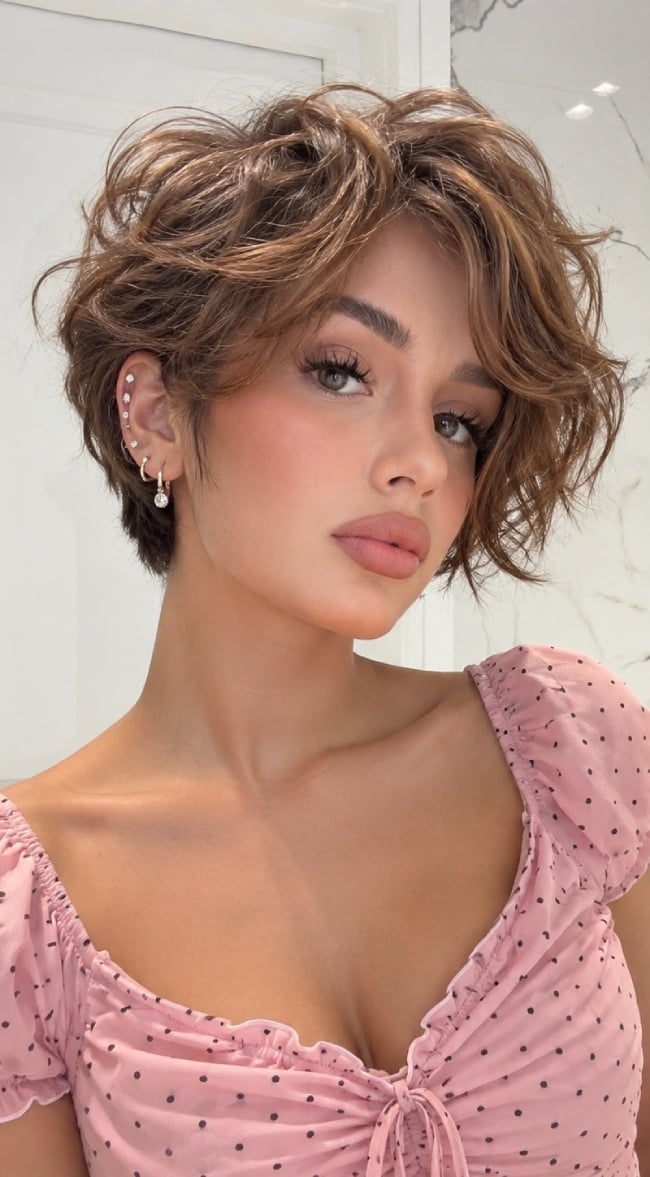 Textured Warm Brown Pixie With Side Fringe — Simple Pixie Hairstyles