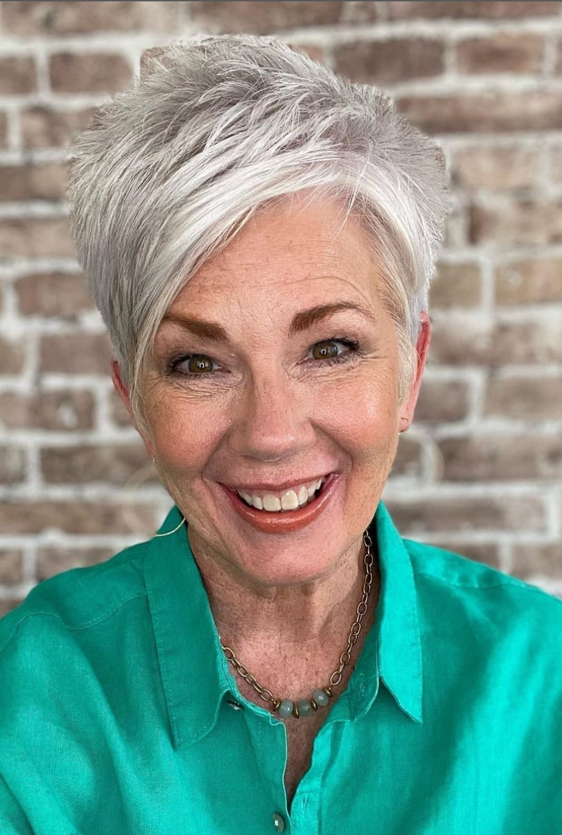 Voluminous Silver-Gray Pixie With Tousled Fringe — Simple Pixie Hairstyles
