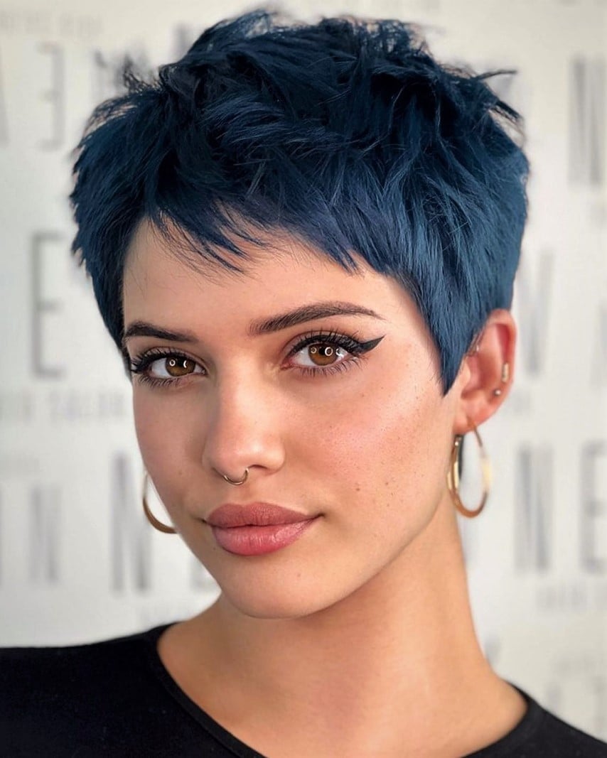 Choppy Dark Blue Pixie With Wispy Bangs — Simple Pixie Hairstyles