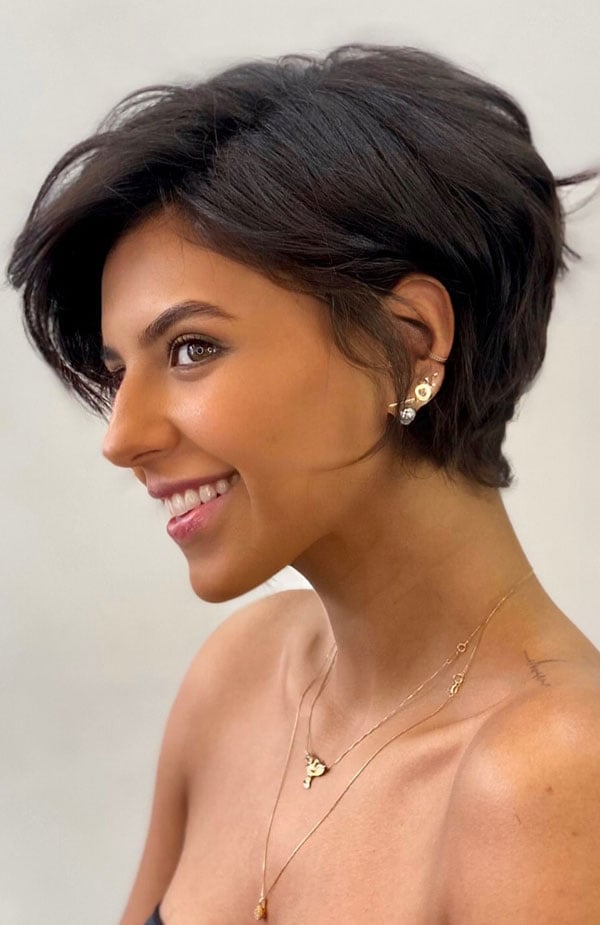 Smooth Dark Brown Pixie With Side Sweep — Simple Pixie Hairstyles