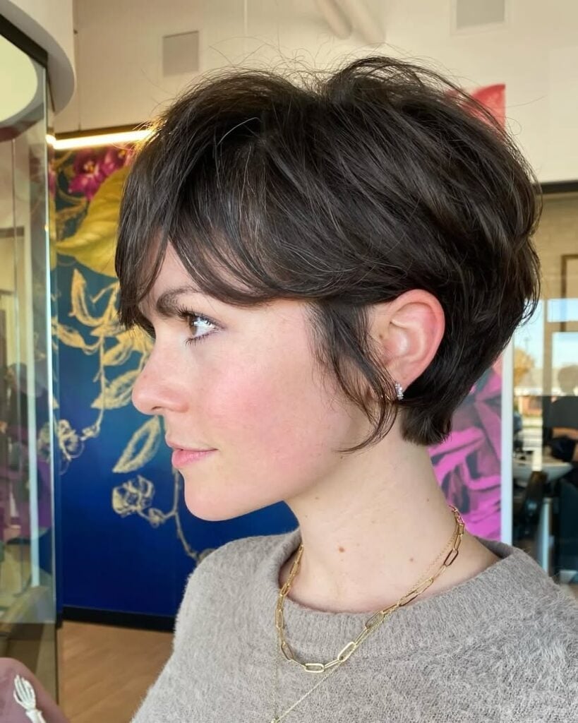 Feminine Dark Brown Pixie With Choppy Layers — Simple Pixie Hairstyles