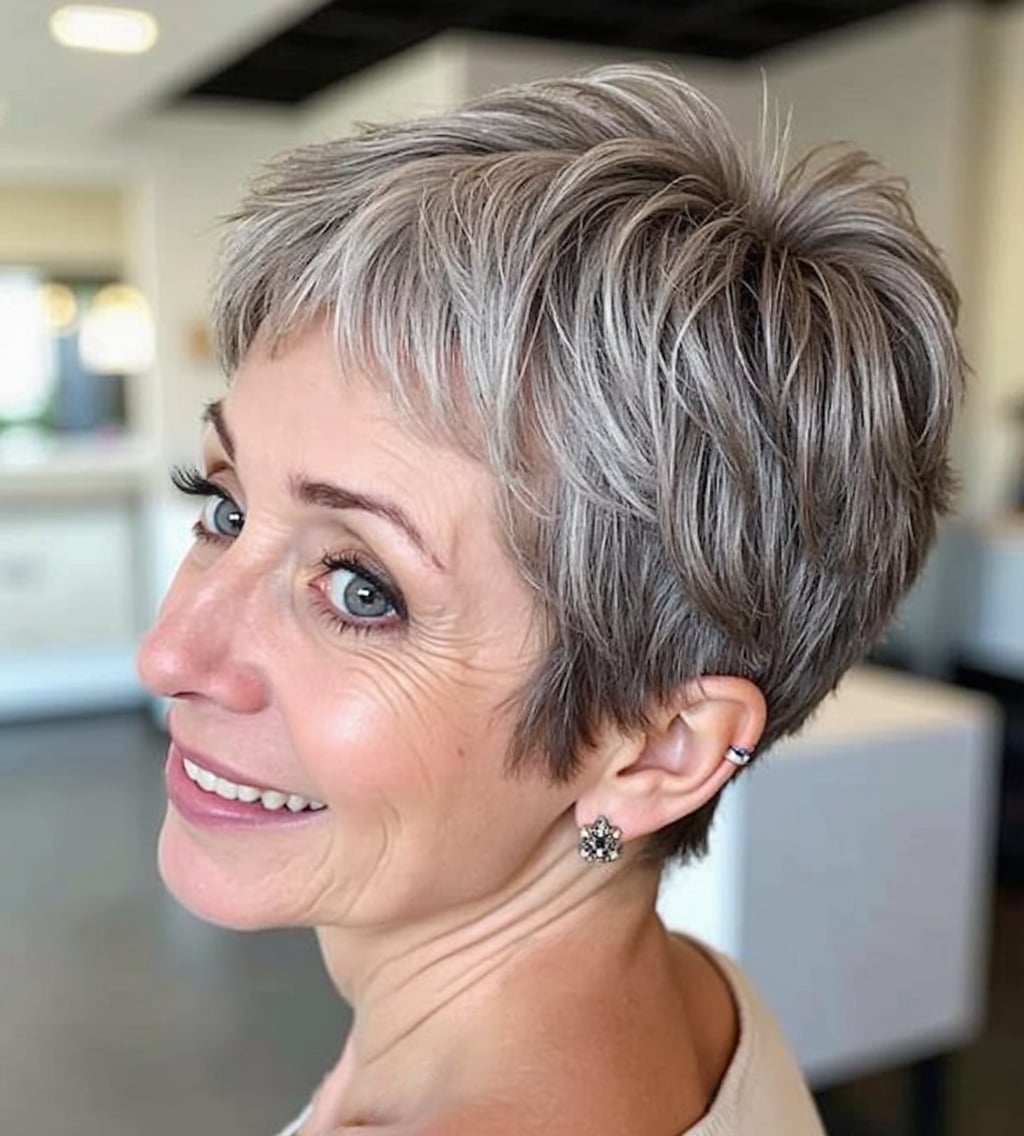 Textured Gray Pixie Styled Up and Back — Simple Pixie Hairstyles