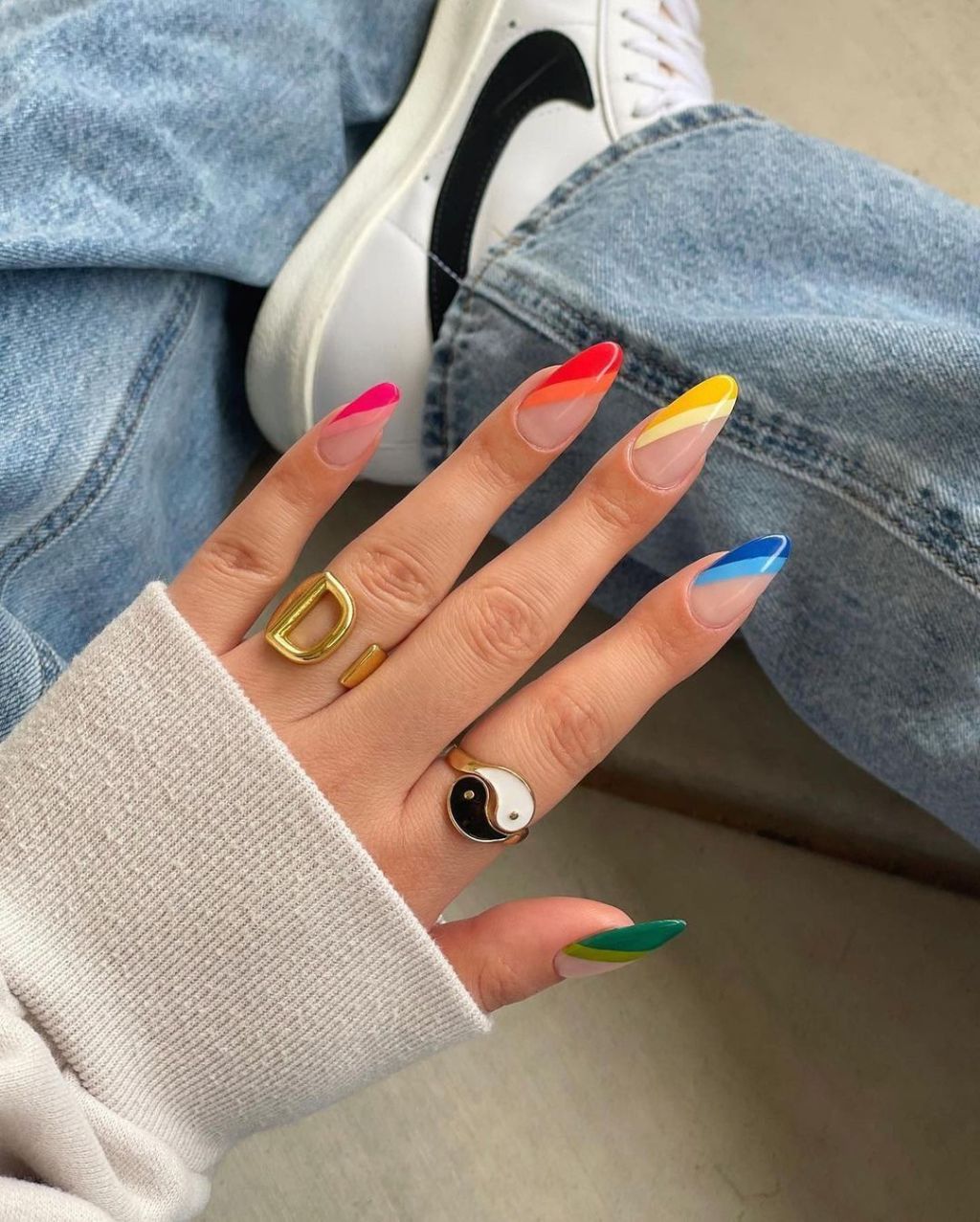Vibrant Rainbow Tips Long Sharp Nails Vibrant Rainbow Tips Long Sharp Nails — Simple Rainbow Nails