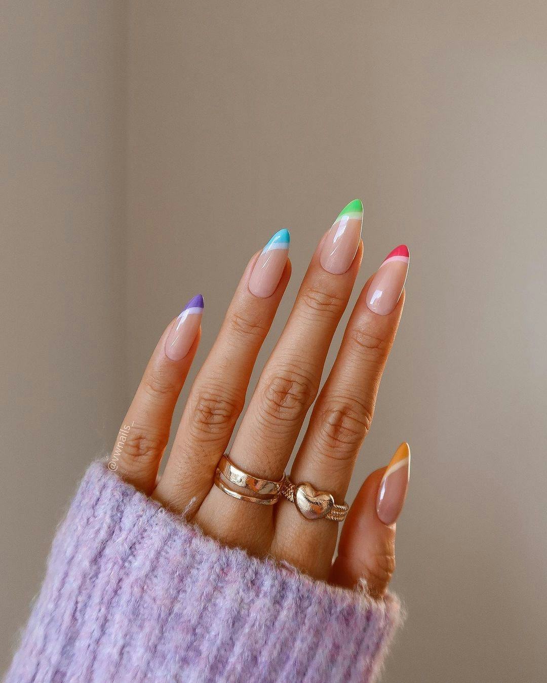 Pastel French Tips Long Stiletto Nails Pastel French Tips Long Stiletto Nails — Simple Rainbow Nails