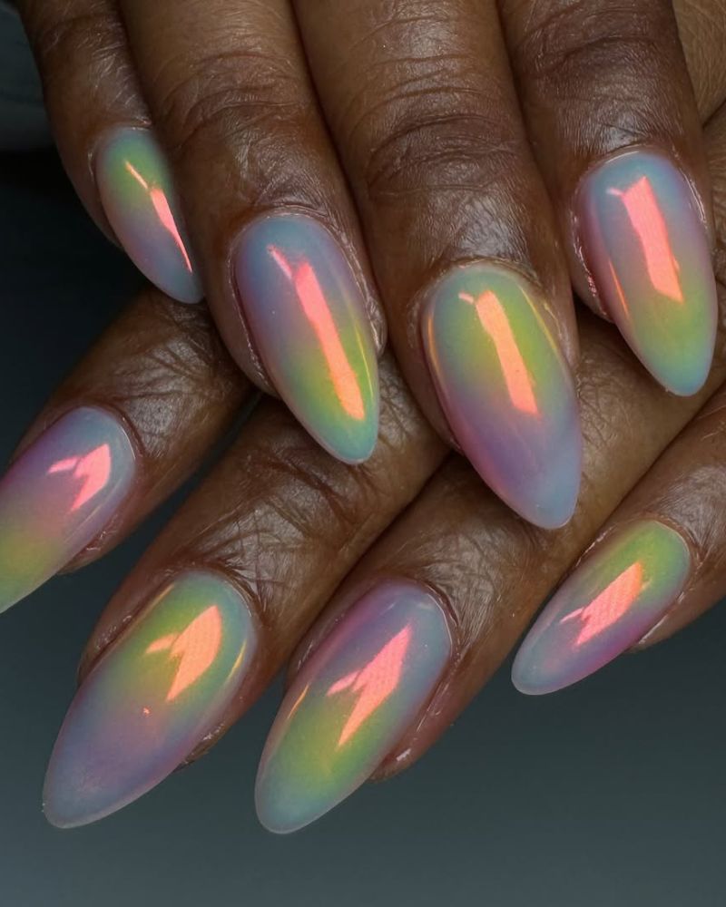 Iridescent Pastel Rainbow Shimmer Chrome Almond Nails Iridescent Pastel Rainbow Shimmer Chrome Almond Nails — Simple Rainbow Nails
