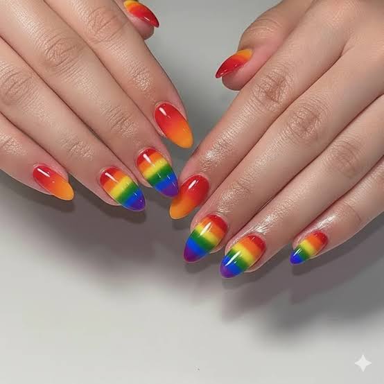 Rainbow Ombre Gradient Medium Almond Nails Rainbow Ombre Gradient Medium Almond Nails — Simple Rainbow Nails