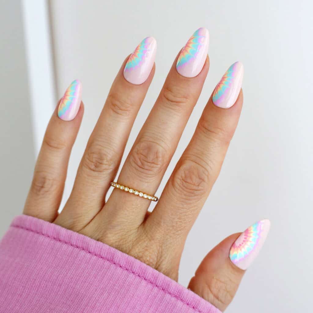 Pastel Rainbow Tie-Dye Medium Almond Nails Pastel Rainbow Tie-Dye Medium Almond Nails — Simple Rainbow Nails
