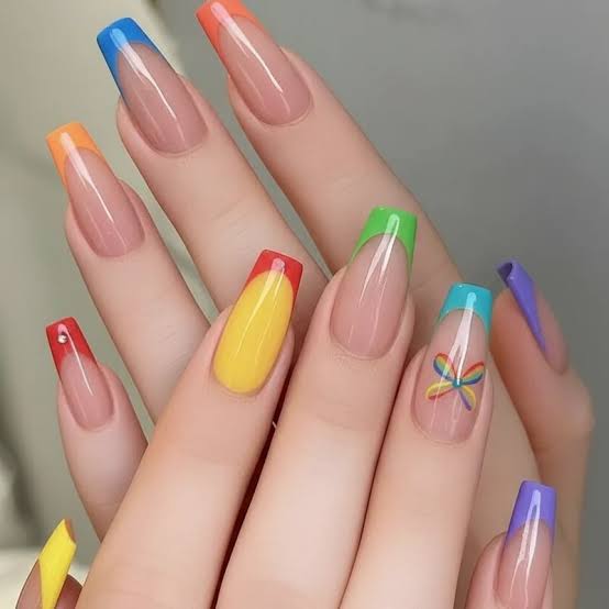 Rainbow Tips and Butterfly Long Square Nails Rainbow Tips and Butterfly Long Square Nails — Simple Rainbow Nails