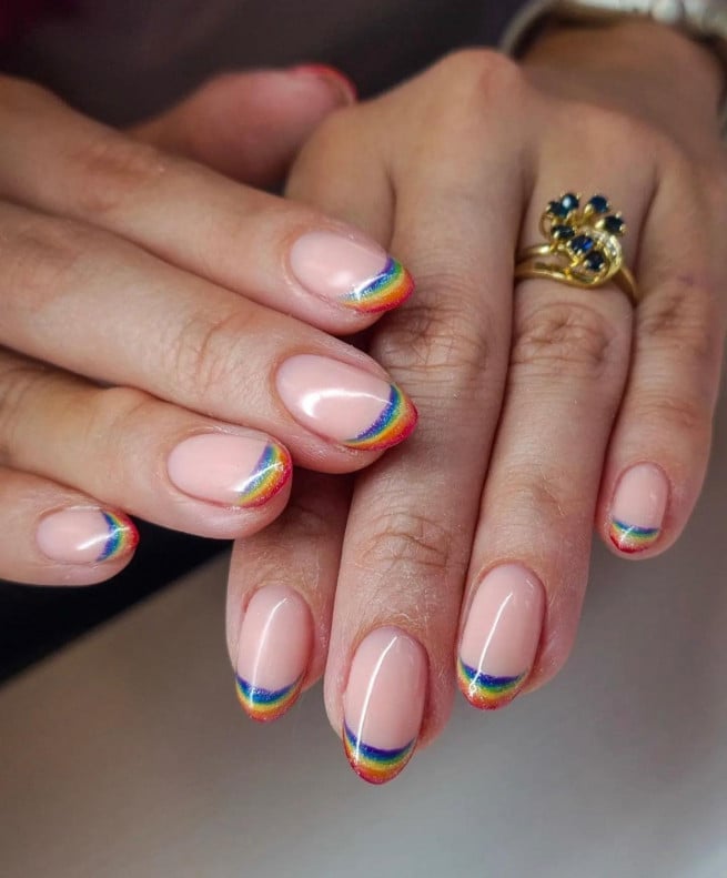 Rainbow Gradient French Tips Short Oval Nails Rainbow Gradient French Tips Short Oval Nails — Simple Rainbow Nails
