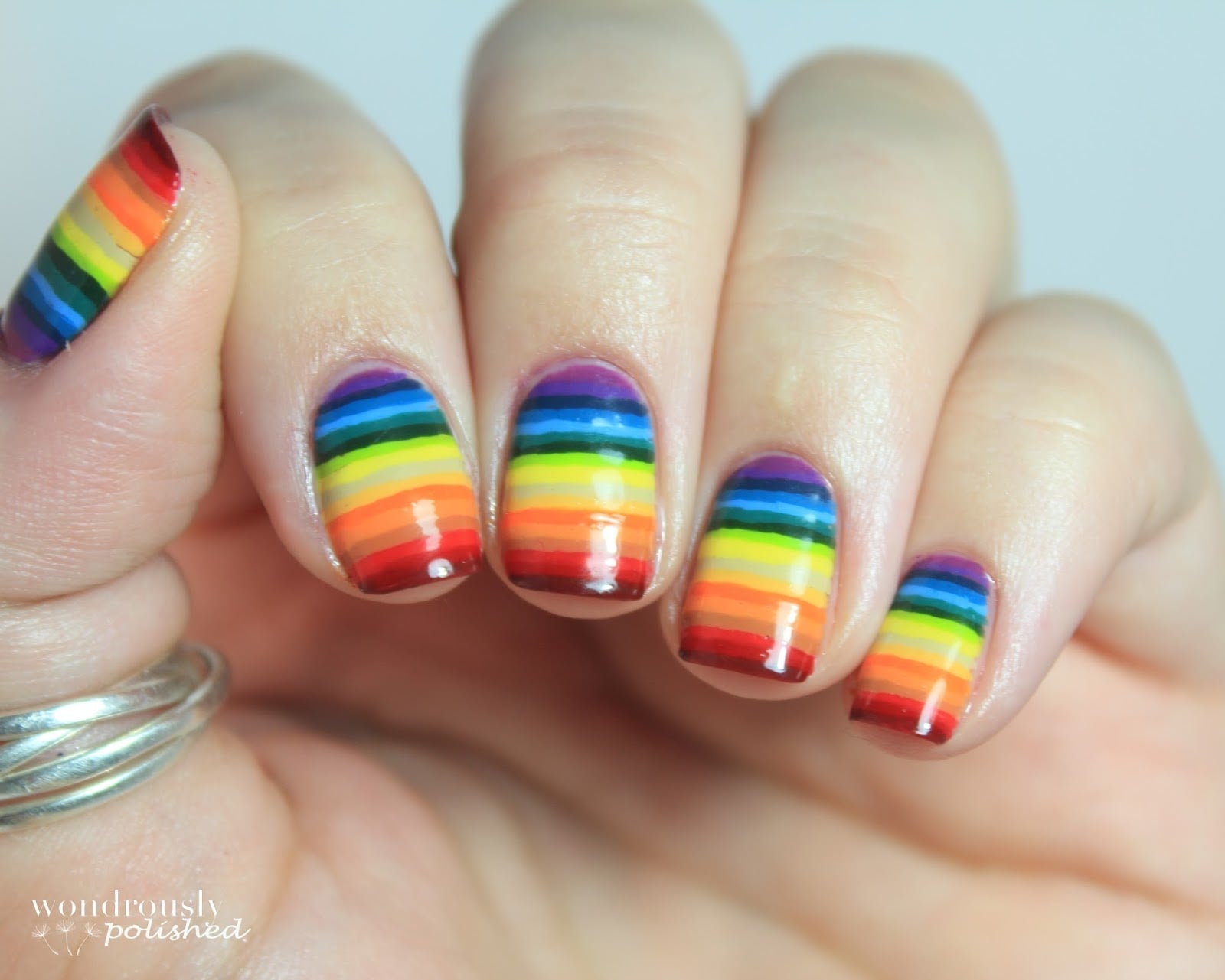 Hand-Painted Rainbow Stripes Short Oval Nails Hand-Painted Rainbow Stripes Short Oval Nails — Simple Rainbow Nails