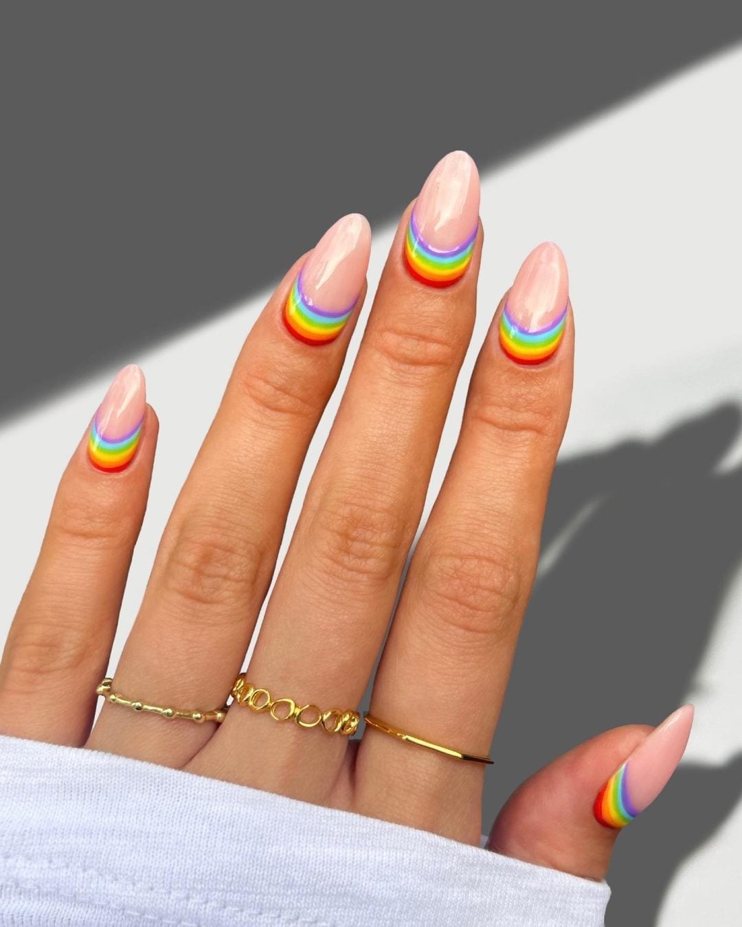 Delicate Rainbow Stripes Long Almond Nails Delicate Rainbow Stripes Long Almond Nails — Simple Rainbow Nails