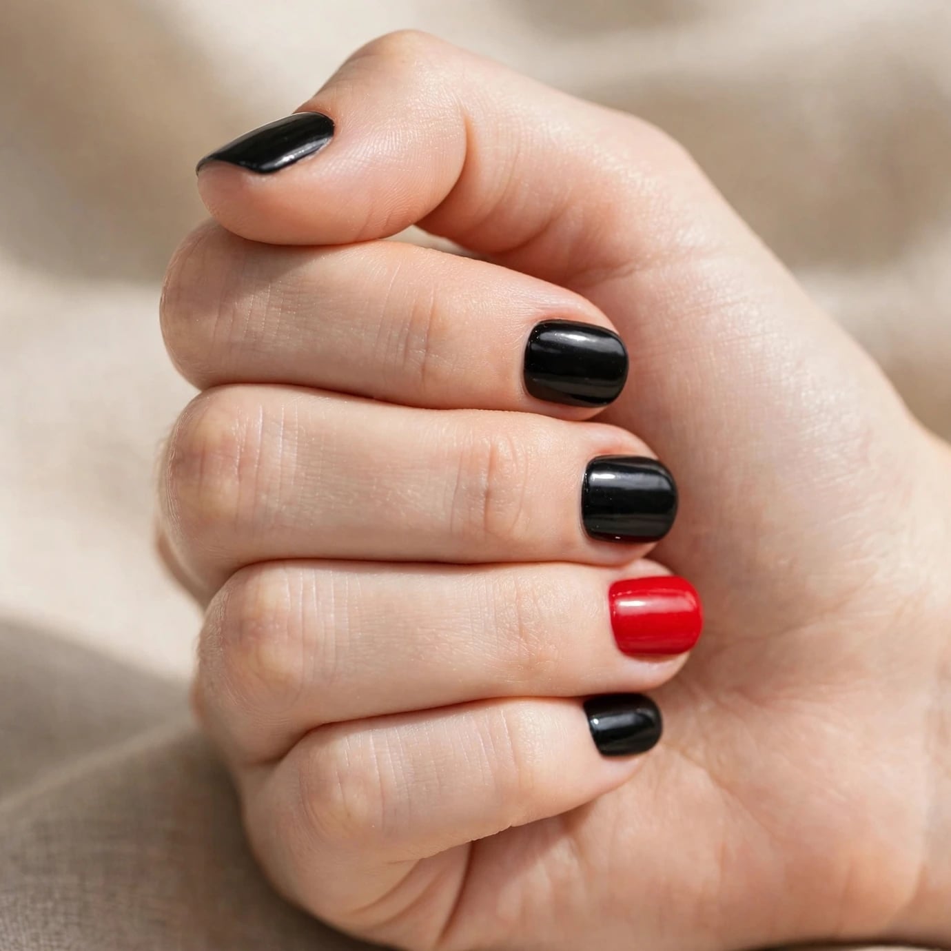 Glossy Black Short Square Nails Glossy Black Short Square Nails — Simple Red and Black Nails