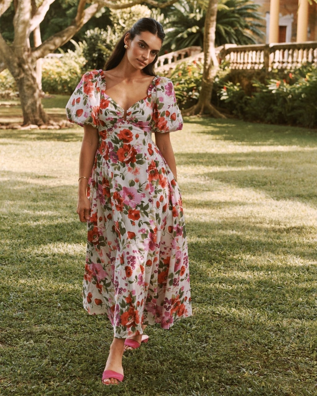 White Floral Print Puff Sleeve Midi Dress White Floral Print Puff Sleeve Midi Dress — Simple Semi Formal Dresses