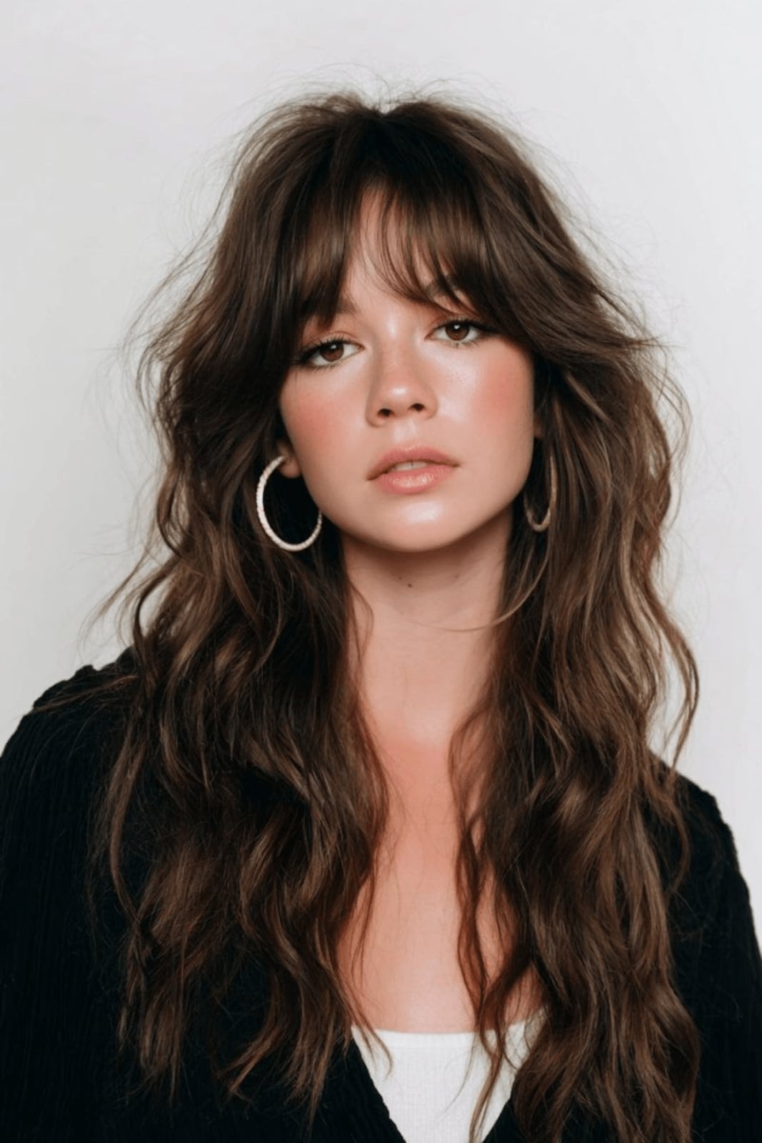 Long Dark Brown Shag With Natural Waves Long Dark Brown Shag With Natural Waves — Simple Shag Hairstyles