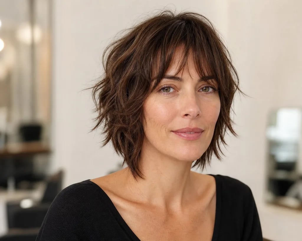 Short Dark Brown Shag With Choppy Bangs Short Dark Brown Shag With Choppy Bangs — Simple Shag Hairstyles