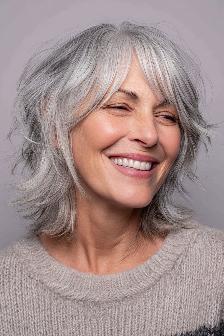 Shoulder Length Silver Gray Shag Shoulder Length Silver Gray Shag — Simple Shag Hairstyles