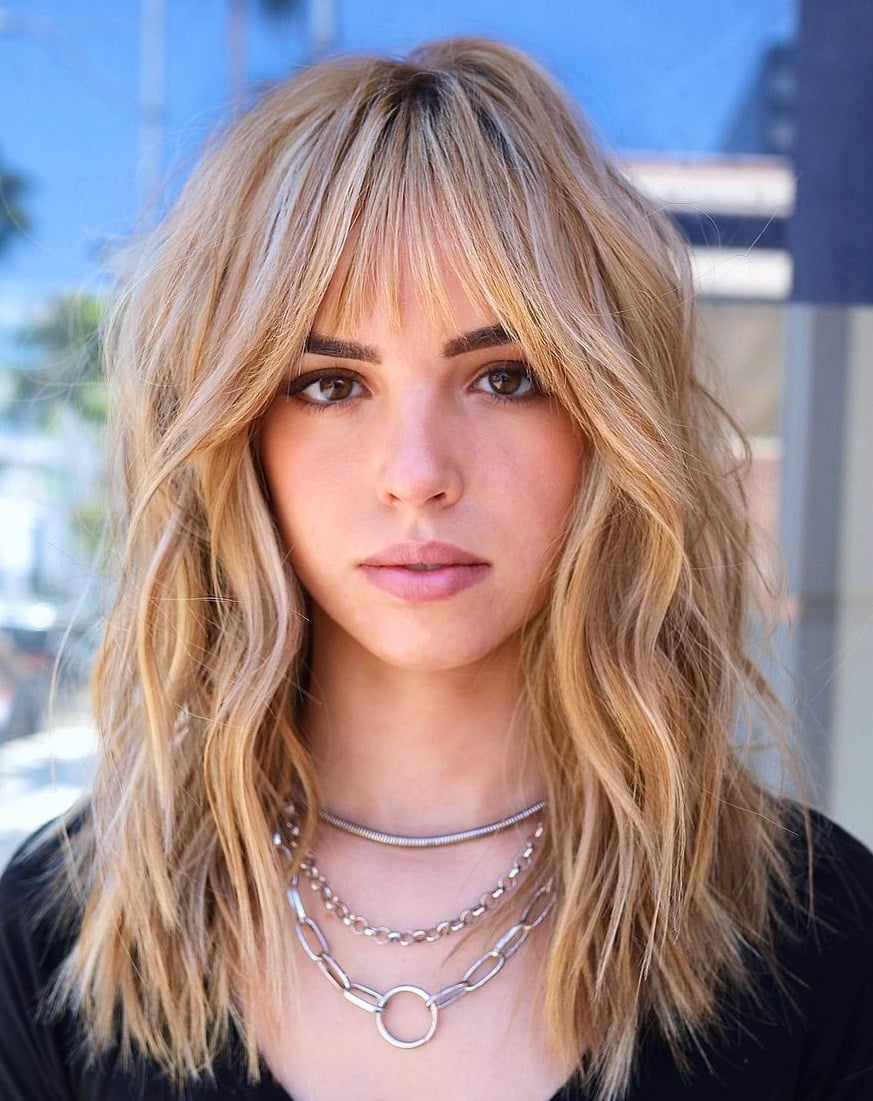 Collarbone Ash Blonde Shag With Wispy Bangs Collarbone Ash Blonde Shag With Wispy Bangs — Simple Shag Hairstyles
