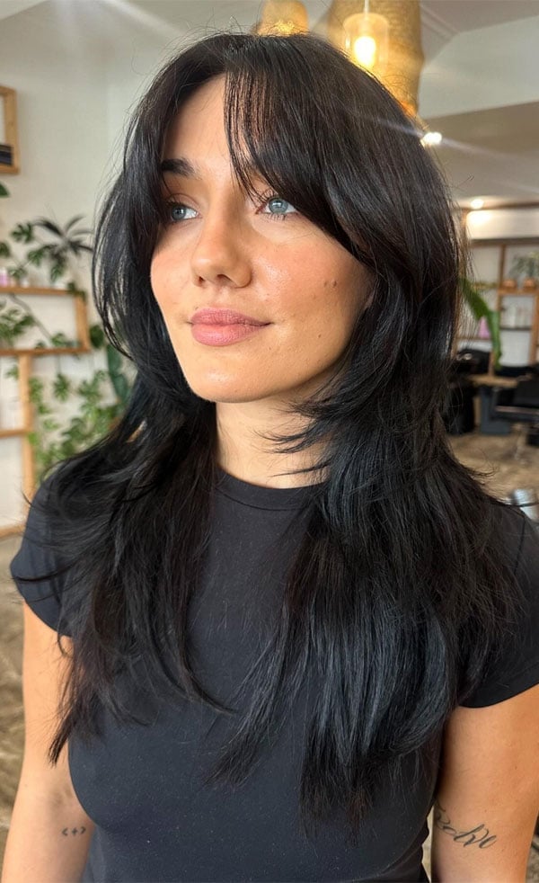 Mid-Back Black Shag With Long Layers Mid-Back Black Shag With Long Layers — Simple Shag Hairstyles